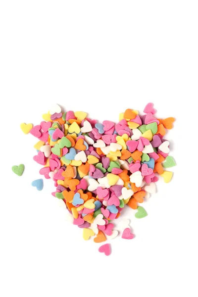 Multi Colored Heart Shaped Pastry Topping Heart Form White Background — Photo