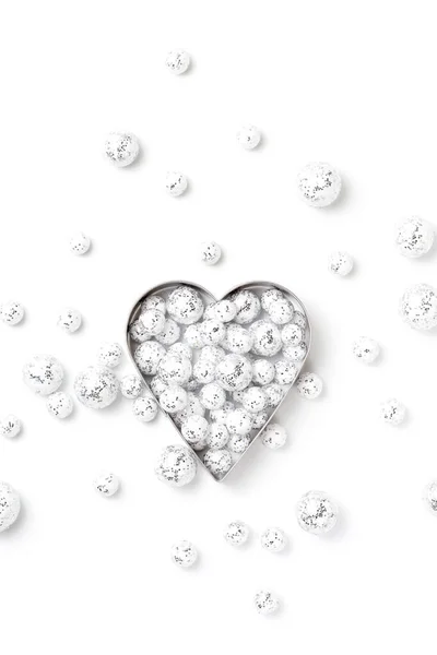 Saint Valentine Day Greeting Card Heart Symbol Silver Glitter Balls — Photo