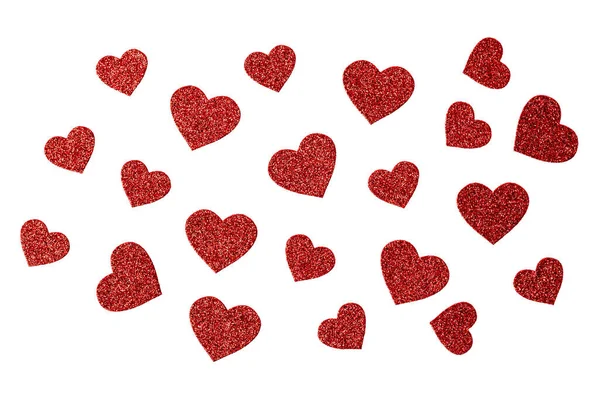 Saint Valentine Day Ornament Decorations Glitter Red Hearts Pattern Isolated — Zdjęcie stockowe