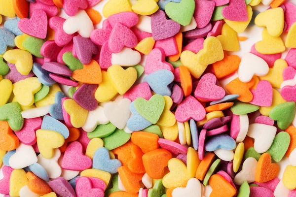 Multi Colored Heart Shaped Pastry Topping Sprinkles Close Minimalistic Saint — Foto Stock