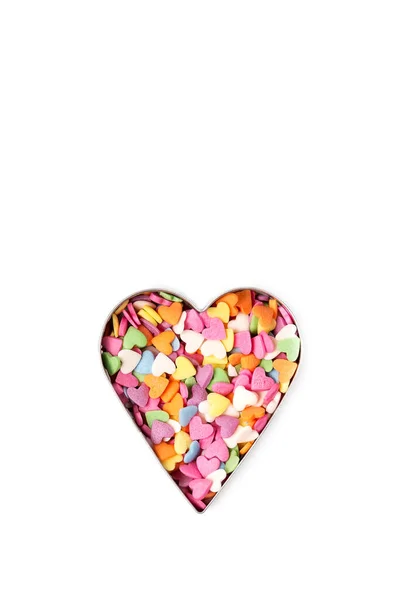 Multi Colored Heart Shaped Sprinkles Pastry Topping Heart Form White — Stockfoto