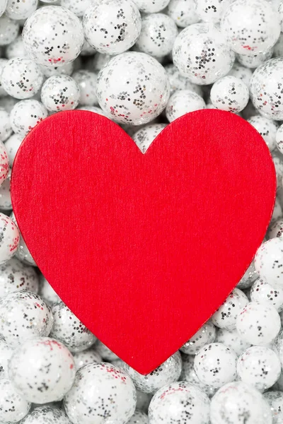 Saint Valentine Day Greeting Card Big Red Heart Silver Glitter — Fotografia de Stock