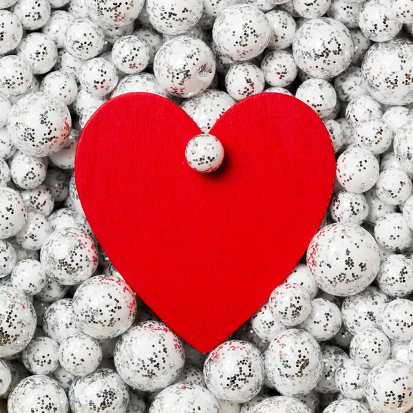 Saint Valentine Day Greeting Card Big Red Heart Silver Glitter — Fotografia de Stock