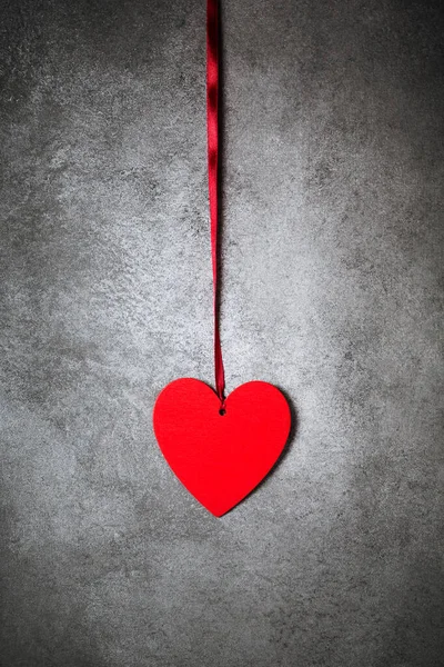 Minimalistic Decoration Red Heart Textured Grey Background Trendy Minimal Saint —  Fotos de Stock