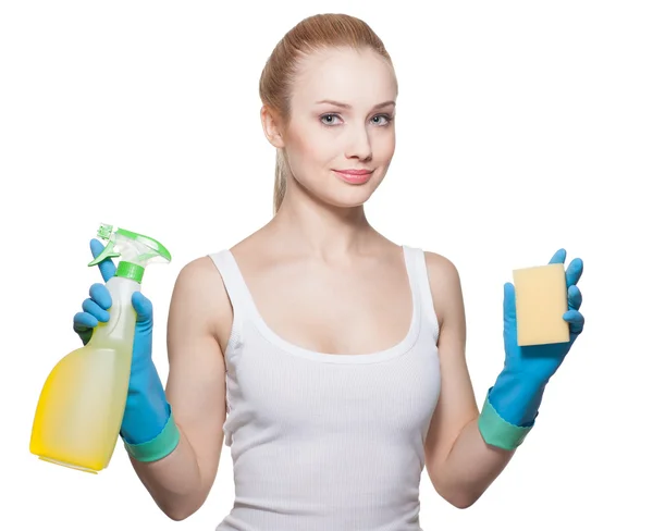 The beautiful girl with is ready to cleaning — Stock Photo, Image