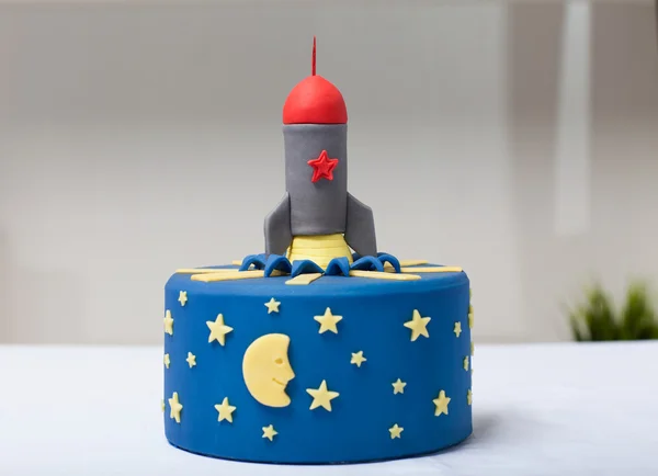 Children's cake rocket the blue — Stock Photo, Image