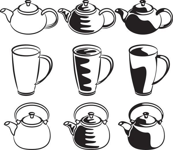 Набор кофе и чая иконы — стоковый вектор