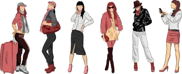 Set of fashion girls — Stock Vector