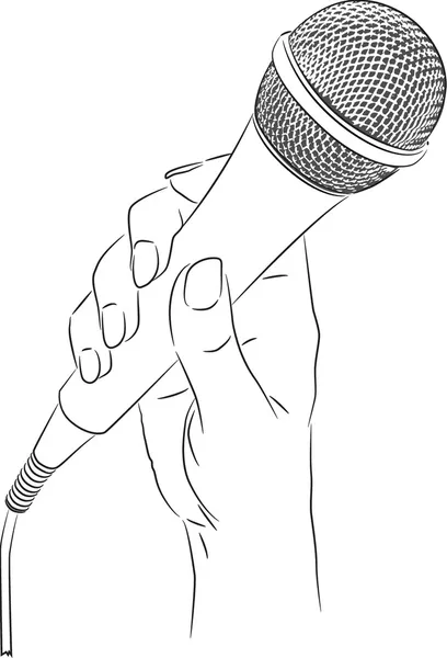 Vector drawing of a hand holding a microphone — Stock Vector