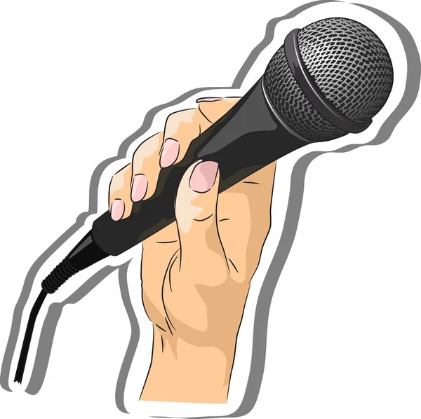 Dibujo vectorial de una mano sosteniendo un micrófono — Vector de stock