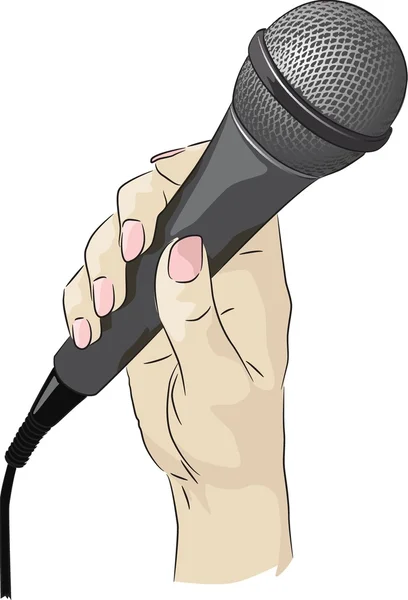 Vector drawing of a hand holding a microphone — Stock Vector