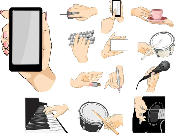 Set of hands holding things — Stock Vector