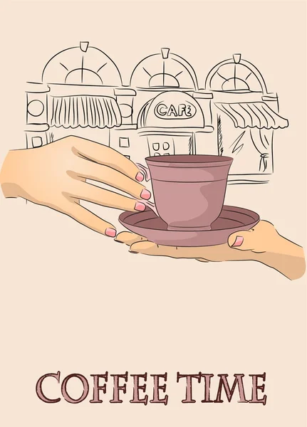 Hands with cup on background — Stock Vector