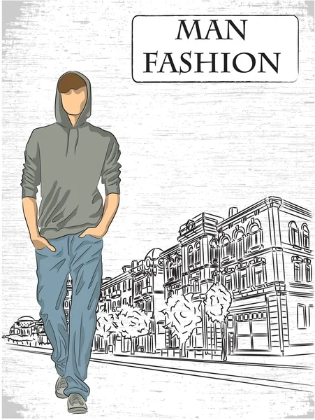 Fashion man on street background — Stock Vector