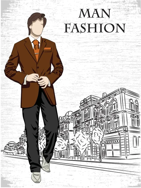 Fashion man on the street background — Stock Vector