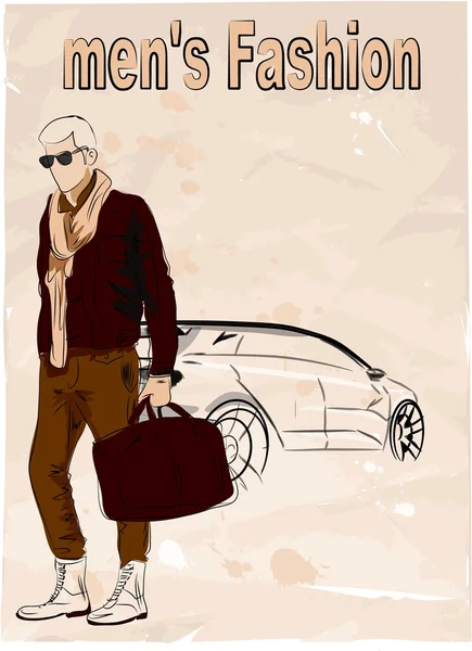 Vector sketch of fashionable men, the background — Stock Vector