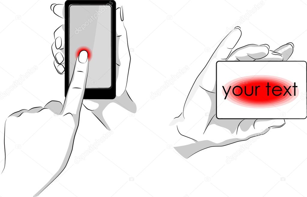 Set of hands holding phone and card