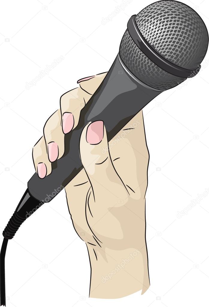Vector drawing of a hand holding a microphone