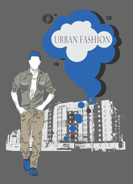 Croquis vectoriel des hommes à la mode dans la rue, le fond — Image vectorielle