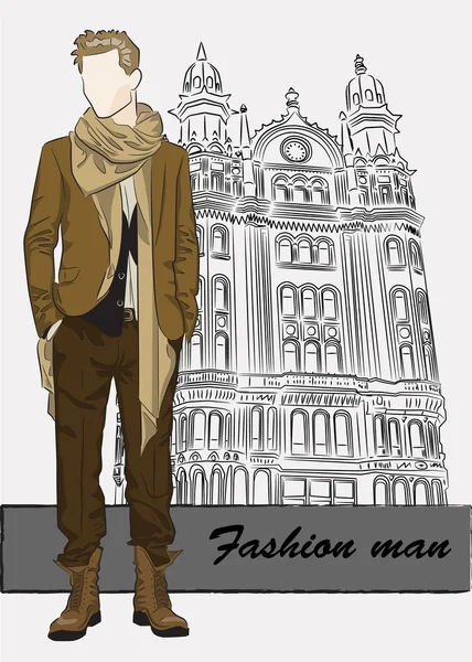 Vector sketch of fashionable man, the background — Stock Vector