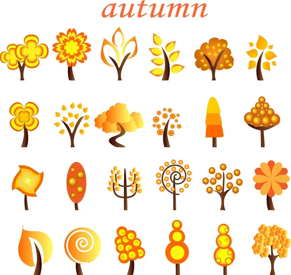 Set of autumn trees, the vector — Stock Vector