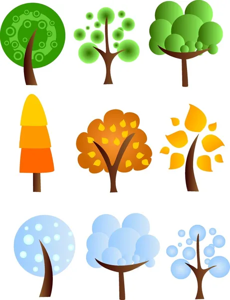 Set of icons of different trees, the vector — Stock Vector