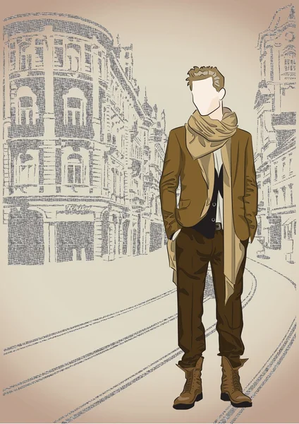 Mode homme sur le fond de la rue — Image vectorielle