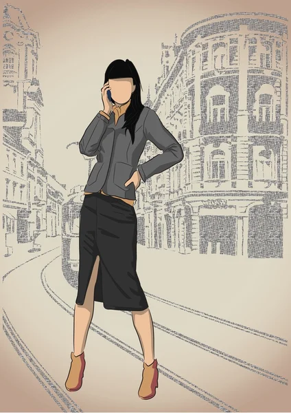 Menina da moda no fundo da rua — Vetor de Stock