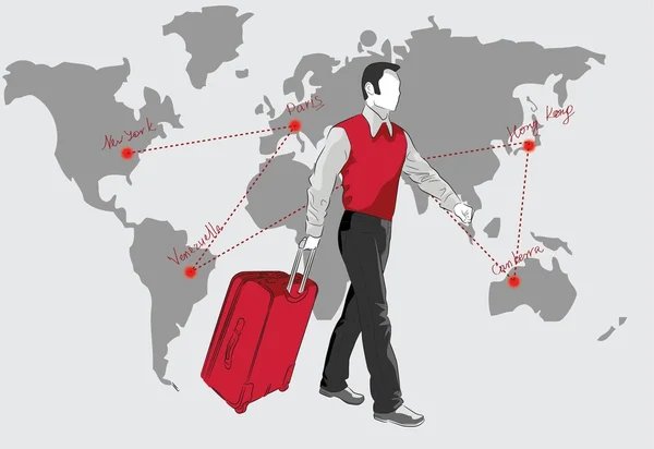 Man with bag - travel background - Stok Vektor