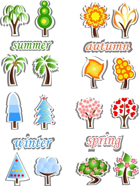 Set of winter, spring, autumn, summer trees — Stock Vector