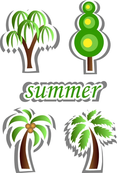 Large set of summer trees, the vector — Stock Vector