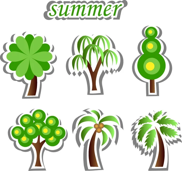 Large set of summer trees, the vector — Stock Vector