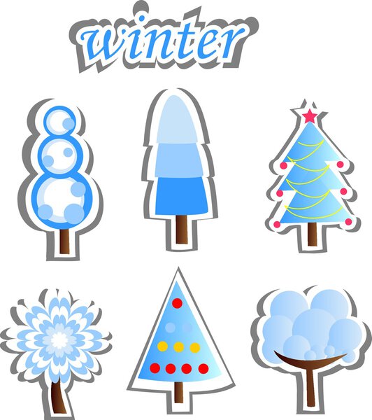 Set of winter trees, the vector
