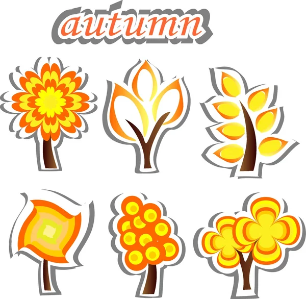 Large set of autumn trees, the vector — Stock Vector