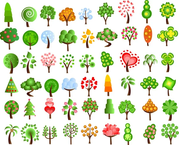 Reihe von Ikonen verschiedener Bäume — Stockvektor