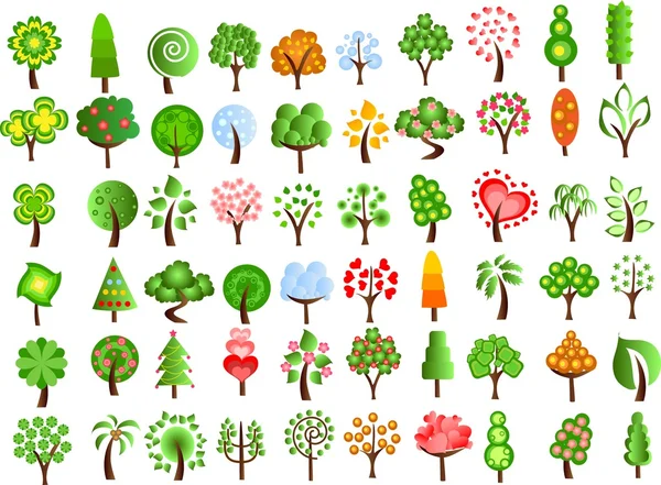 Set van iconen van verschillende bomen — Stockvector