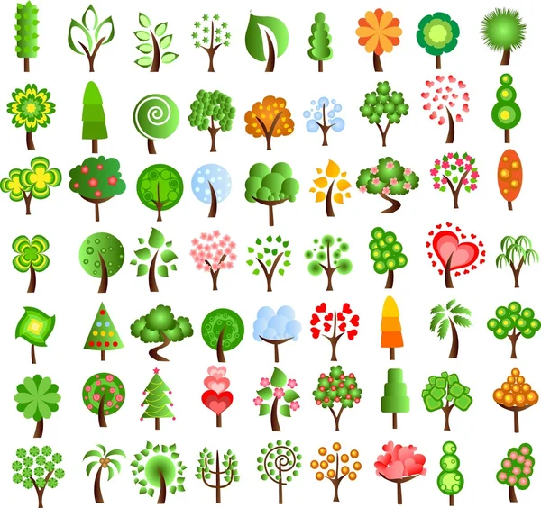 Set van iconen van verschillende bomen — Stockvector