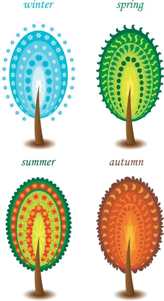 Conjunto de árboles de invierno, primavera, otoño, verano — Archivo Imágenes Vectoriales