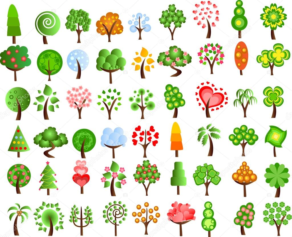 Set of icons of different trees