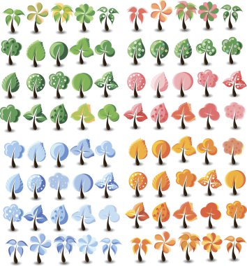 karikatür sezon ağaçlar büyük set