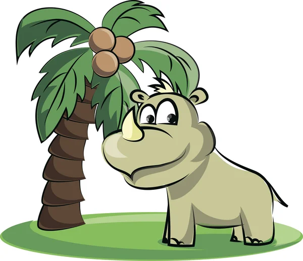 Cartoon neushoorns en een palm — Stockvector