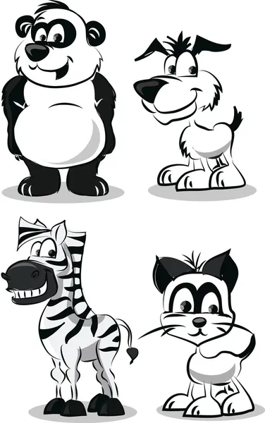Cartoni animati simpatici animali in bianco e nero — Vettoriale Stock