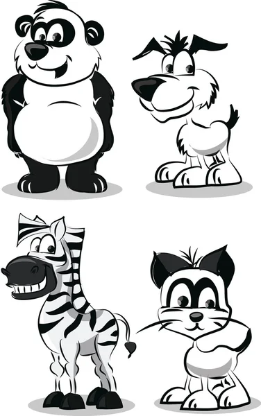 Cartoon schattige zwart-wit dieren — Stockvector