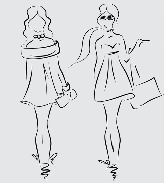 Mode Mädchen Vektor Skizze — Stockvektor