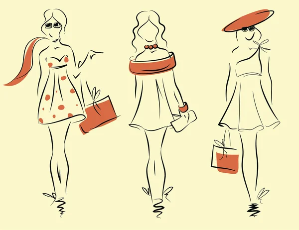 Muchachas de moda vector boceto — Vector de stock