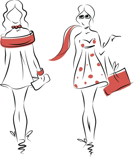 Chicas de moda, bosquejo vectorial — Vector de stock