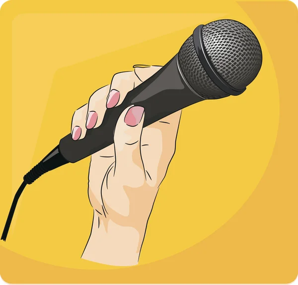 Kvinna hand med mikrofon — Stock vektor