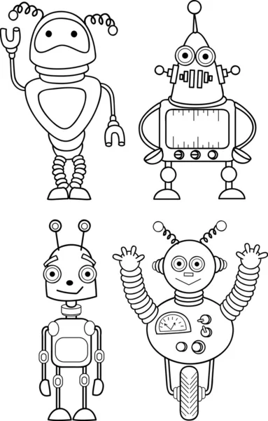 Cartoon robot, vector outline — Stock Vector