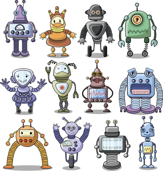 Juego de robots de dibujos animados — Vector de stock