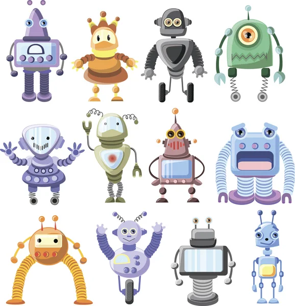 Conjunto de robôs de desenhos animados — Vetor de Stock